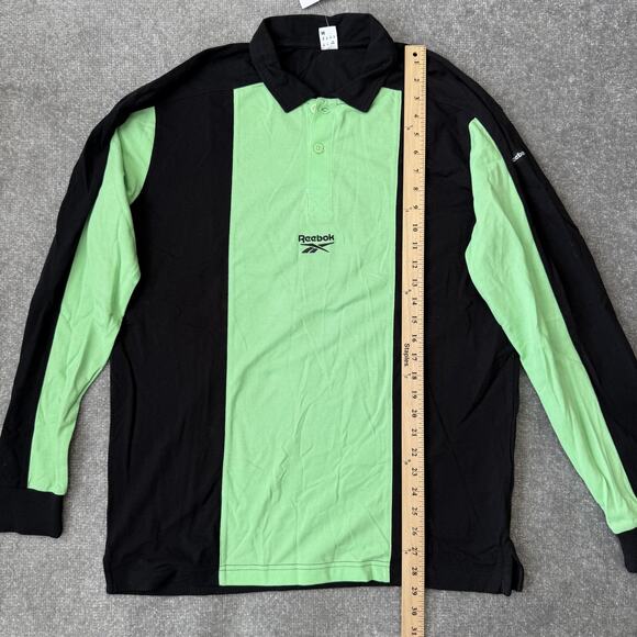 Reebok Shirt Mens Medium Black Green Skate Rugby Long Sleeve Casual Sport NEW - Picture 9 of 10